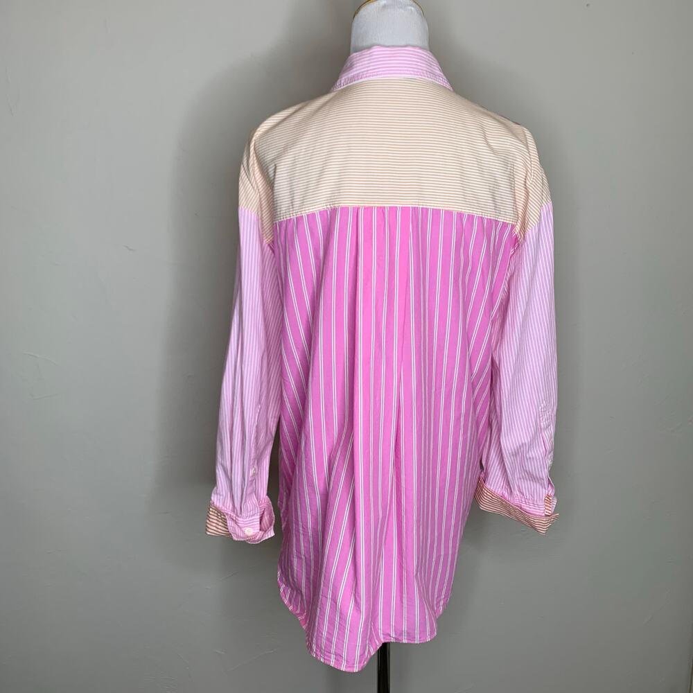 Zara Colorblock Striped Shirt Sz Small Pink Orange White - Picture 2 of 11